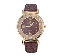 ITVIP Women's Watch, Movable Sand Ball Gold Powder PU Leather Strap Quartz Watch Strap 230mm mocha