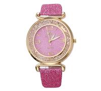 ITVIP Women's Watch, Movable Sand Ball Gold Powder PU Leather Strap Quartz Watch Strap 230mm pink