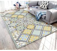 iTwinkle-Huang Anti Slip Flannel Short Pile Rugs Soft Modern Plush Carpets Suitable for Home Decor, 3D Bohemia Flower Morocco Rug for Bedroom Living Room Carpet Shaggy Floor Rug Pad(Yellow2,80x120cm)