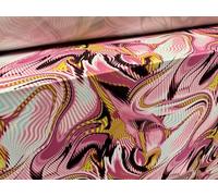 ITY Stretch Spandex Single Jersey Fabric, per metre - Abstract Swirl Print - hot Pink & Gold
