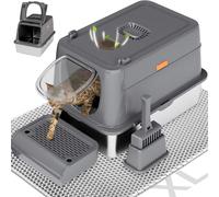 ITYLIFE CITYLIFE Stainless Steel Cat Litter Box with Lid, XL Extra Large Enclosed Metal Litter Box, Removable Lid & Scoop, Non-Sticky, Non-Odor, Easy Cleaning, for Big Cats, Dark Gray