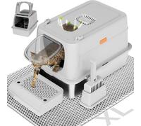 ITYLIFE CITYLIFE Stainless Steel Cat Litter Box with Lid, XL Extra Large Enclosed Removable Metal Litter Box, Non-Sticky, Non-Odor, Easy Cleaning, for Big Cats, Gray