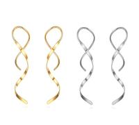 iTYOOS 2 Pairs Spiral Threader Earrings,Handmade Twisted Curved Pull Through Earrings Needle Bar Drop Threader Pull Through Tassel Dangle Curve Twist Earrings