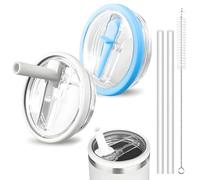 iTYOOS 2 Pieces Tumbler Lids Replacement Cup Flip Straw Tumbler Lid, Reusable Tumbler Cover for Stanley Cup 40oz, No Leakage Travel Tumbler Cup Lids with 2Pcs Straws and 1Pcs Cleaning Brush