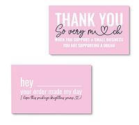 ITZAMNA Thank you for supporting small business cards Customer appreciation note cards Pink Script with Heart Pack of 100