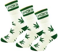 Itzu 3 Pack HighLife Ganja Leaf Weed Smokin Comfort Calf Hi Socks (UK 6-11 / EUR 39-45) (White Green x 3)