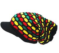 Itzu Black Oversized Rasta Slouch Beanie Cap Hat with Peak