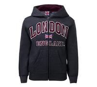 Itzu Kids Youth London England Hoodie Full Zip Up Top Cotton Union Jack Childrens Jumper (Charcoal Zip - 12-13 Years)