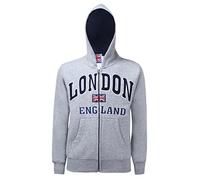 Itzu Kids Youth London England Hoodie Full Zip Up Top Cotton Union Jack Childrens Jumper (Light Grey Zip - 7-8 Years)