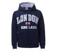 Itzu Kids Youth London England Hoodie Full Zip Up Top Cotton Union Jack Childrens Jumper (Navy Blue Zip - 7-8 Years)