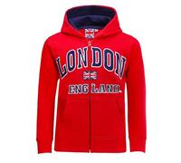 Itzu Kids Youth London England Hoodie Full Zip Up Top Cotton Union Jack Childrens Jumper (Red Zip - 7-8 Years)