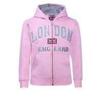 Itzu Kids Youth London England Hoodie Full Zip Up Top Cotton Union Jack Childrens Jumper (UK, Age, 5 Years, 6 Years, Regular, Baby Pink)