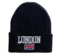 Itzu London Unisex Beanie Hat Cap Turn Up Union Jack Flag Winter Warm in Black White