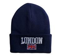 Itzu London Unisex Beanie Hat Cap Turn Up Union Jack Flag Winter Warm in Navy Blue