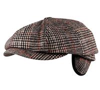 Itzu Luxury 8 Panel Ear Flap Flat Cap Hat Baker Boy Newsboy Wool Tweed Check in Beige 59-61cm