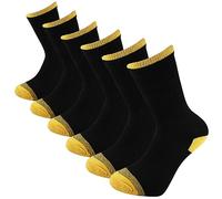 Itzu Men's Diabetic Friendly Thick Breathable Cotton Socks Sets Cushioned UK 6-11/6 Pairs (Black Yellow Heel)