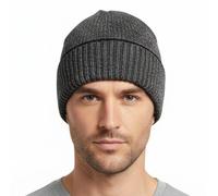 Itzu Men's Turn Up Beanie Hat Cap Textured Dots Warm Winter in Charcoal