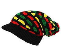Itzu Rasta Oversized Knit Slouch Peak Beanie Cap Hat in Black (All Over Mosaic)