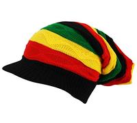 Itzu Rasta Oversized Knit Slouch Peak Beanie Cap Hat in Black (Striped Zigzag)