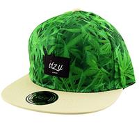 Itzu Snapback Baseball Cap Hat Ganja Weed Leaf Flat Peak Adjustable Adult Mens in Green & Khaki