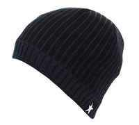 Itzu Star Striped Chunky Rib Knit Fleece Lined Beanie Cap Hat in Navy/Black