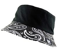 Itzu Unisex Bucket Bush HAT Reversible 2 in 1 Bandana Paisley Pattern Print Boonie Sun (Black Paisley and Plain Black)