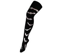 Itzu Womens Over The Knee Thigh High Flying Bats Print Long Socks Pantyhose (UK 4-7) Black