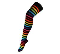 Itzu Womens Over The Knee Thigh High Rainbow Striped Multi Colour Long Socks Pantyhose (UK 4-7) in Black