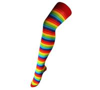 Itzu Womens Over The Knee Thigh High Rainbow Striped Multi Colour Long Socks Pantyhose (UK 4-7) in Red