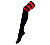 Itzu Womens Over The Knee Thigh High Striped Long Socks Cheerleader (UK 4-7) in Black (Red Stripes)