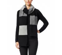 Itzu Women's Striped Cross Knit Large Warm Winter Scarf in Black Charcoal Grey