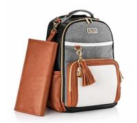 Itzy Ritzy Baby Changing Bag, The Boss Plus Nappy Backpack - Large Diaper Organiser Pack with Changing Mat, 19 Pockets, Insulated Bottle Holder, Stroller Strap, Baby Bag for Mum & Dad (Coffee & Cream)