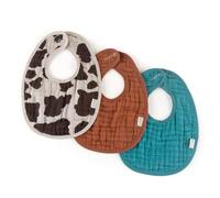 Itzy Ritzy Baby Muslin Bibs Set of 3 - Soft Cotton Dribble Bibs with Adjustable Closure, Absorbent Teething Bibs for Baby Girl and Boys, Designed for Drool & Feeding - Cow Print