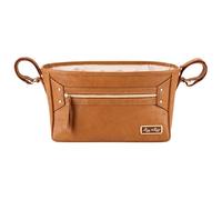 Itzy Ritzy Baby Pram Bag - Universal Pushchair Organiser with 2 Built-in Cup Holders, Zipped Pocket Buggy Bag Compartment, Stroller Accessories Fit for Baby Essentials for Moms - Cognac