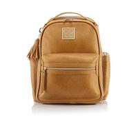Itzy Ritzy Chelsea + Cole Mini Diaper Bag Backpack - Studded Mini Backpack with Changing Pad, 8 Pockets, Rubber Feet & Tassel - Caramel with Sweetheart Print Interior and Gold Hardware