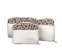 Itzy Ritzy Packing Cubes for Travel - Set of 3 Large Packing Cubes or Travel Organizers; Each Cube Features a Mesh Top, Double Zippers and a Fabric Handle; Large Sizes (Leopard)