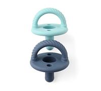 Itzy Ritzy Silicone Pacifiers for Newborn - Sweetie Soother Pacifiers Feature Collapsible Handle & Two Air Holes for Added Safety; for Ages Newborn and Up, Set of 2 in Nautical Navy & Robin's Egg