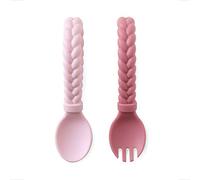 Itzy Ritzy Silicone Spoon & Fork Set; Baby Utensil Set Features A Fork and Spoon with Looped, Braided Handles; Made of 100% Food Grade Silicone & BPA-Free; Ages 6 Months and Up, Pink