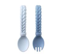 Itzy Ritzy Silicone Spoon & Fork Set; Baby Utensils Featuring a Baby Fork and Spoon with Looped, Braided Handles - Made of 100% Food Grade Silicone & BPA-Free - Ages 6 Months and Up (Blue)