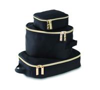 Itzy Ritzy Packing Cubes - Set of 3 Travel Organizers; Each Cube Features Mesh Top, Double Zippers, Fabric Handle; Black with Gold Hardware