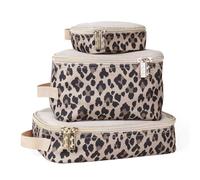Itzy Ritzy Travel Packing Cubes - Set of 3 Baby Clothes Bag Organisers, Compression Cubes with Mesh Top, Fabric Handle, Travel Cubes for Backpack and Suitcases, Baby Essentials for Mums, Leopard