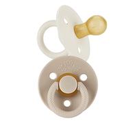 Itzy Ritzy Natural Rubber Pacifiers, Set of 2 - Natural Rubber Newborn Pacifiers with Cherry-Shaped Nipple & Large Air Holes for Added Safety; Set of 2 in Coconut & Toast, Ages 0 - 6 Months