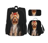 IUBBKI 3 Piece Set Backpacks Yorkshire Terrier Isolated On The Black Background Book Bag Travel Camping Work School Bag Pencil Case Lunch Bag Combination For Men Women Boys Girls