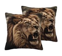 IUBBKI Angry Lion Linen Throw Pillow Covers Set of 2 Decorative Pillow Cases Double-Sided Cushion Cover Soft Breathable Pillowcases 18"x18" Farmhouse Pillowcase for Home Decor Gift