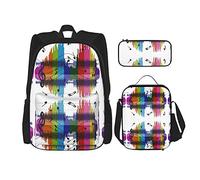 IUBBKI Backpack Sets 3 Piece School Bag Boys Teens (Rainbow Music Notes White) Book Bag+Lunch Bag+Pencil Case Cute Rucksack College Work Gym Hiking Fishing Carry On Bag