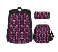IUBBKI Backpack Sets 3 Piece School Bag Girls Teens (Mexico Skull Purple and Pink) Book Bag+Lunch Bag+Pencil Case Cute Sackpack College Work Gym Hiking Fishing Computer Bag
