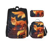 IUBBKI Backpack Sets 3 Piece School Bag Students Teens (Anime Fox) Book Bag+Lunch Bag+Pencil Case Cute Rucksack College Work Gym Hiking Fishing Computer Bag