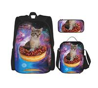 IUBBKI Backpack Sets 3 Piece School Bag Students Teens (Galaxy Doughnut Donut Cat) Book Bag+Lunch Bag+Pencil Case Cute Sackpack College Work Gym Hiking Fishing Computer Bag