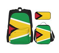 IUBBKI Backpack Sets 3 Piece School Bag Students Teens (Guyana Flags of Countries) Book Bag+Lunch Bag+Pencil Case Cute Rucksack College Work Gym Hiking Fishing Carry On Bag