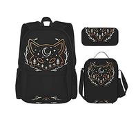 IUBBKI Backpack Sets 3 Piece School Bag Teens Studentss (Galaxy Fox Black) Book Bag+Lunch Bag+Pencil Case Cute Rucksack College Work Gym Hiking Fishing Carry On Bag